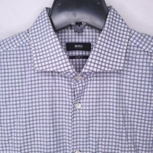 HUGO BOSS Men's Blue/White Checkered Sharp Fit Cutaway Dress Shirt 17