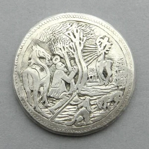 Saint Hubert and St George. Hubertus. Medal. Antique Religious Silver Token. - Picture 1 of 4