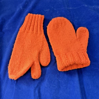 Vintage Warm Acrylic Hunting Orange Shooting Mittens Measurements in photos - Image 1 of 4