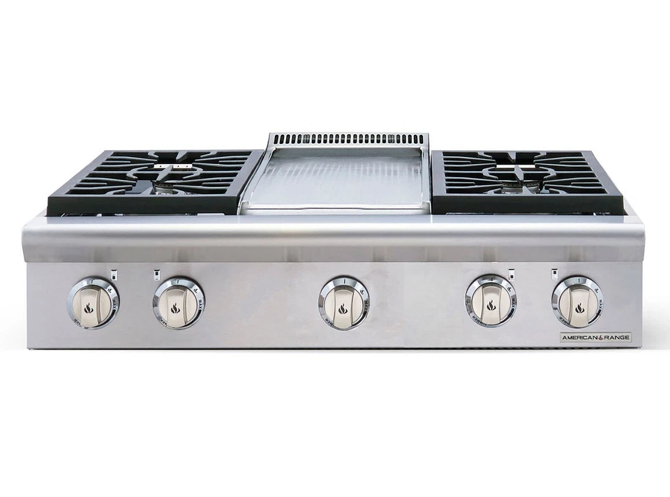 American Range ARSCT-364GD, 36 pulgadas. Cocina NG 4 quemadores y plancha, acero inoxidable st Foto 1 de 4