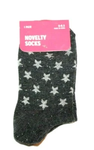 Girls Novelty Socks Gray w/ Silver Stars - Picture 1 of 2