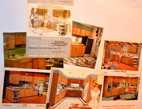 VINTAGE 1950s-60s KITCHEN CABINET SALESMAN'S 8x10 COLOR PHOTOS! & 2 BROCHURES! Cover