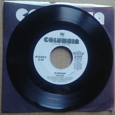 WARRANT Heaven DJ PROMO 45 7" CLASSIC GLAM ROCK Record Vinyl Records Foto 1 de 2