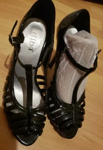 Diba Black Patent Open Toe Stiletto High Heel Shoes with Ankle Strap Size 6B - Picture 1 of 6