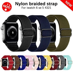 Stretch Woven Nylon Sports Solo Loop Strap for Apple Watch Series 6/5/4/3/2/1 SE - Photo 1 sur 25