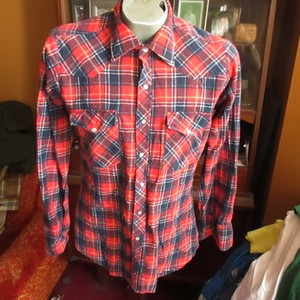 法兰绒长袖西方复古休闲衬衫男士 Ebay