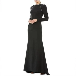 Ieena Mac Duggal Black Long Sleeve High Neck Jeweled Long Dress Formal Gown - Picture 1 of 14