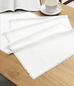White Table Runner 14 x 120 Inches Long Slub Texture Cotton Linen Table Runne... - Picture 1 of 5
