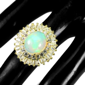 925 Sterling Silver Ring Oval Fire Opal 12x10mm Natural Gemstone Jewelry - Picture 1 of 10