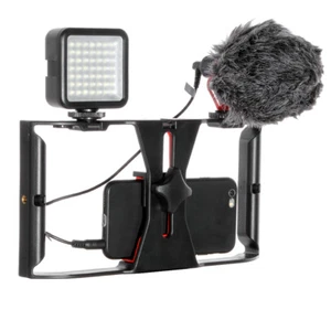Smartphone caméra vidéo stabilisateur cage plate-forme + lumière 49 LED + kit microphone BOYA - Photo 1 sur 12