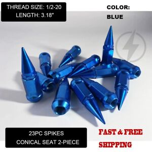 23Pc Blue Spike Lug Nuts 1/2-20 Bulge Acorn Spike Fits Jeep Wrangler JK TJ YJ