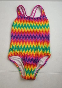 Speedo Girl's Genie Geo Racerback Rainbow Multicolor One Piece Swimsuit 7 - Picture 1 of 4