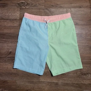 Lands' End Boys Swim Trunks in Green Blue Red Seersucker Size XL 14-16 - Picture 1 of 11