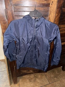 Lands' End Navy Blue Windbreaker Rain JACKET Youth Size LARGE/7 - Picture 1 of 11