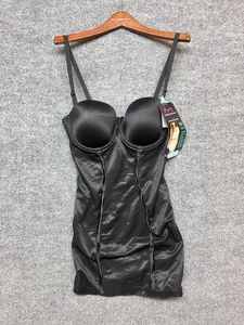 NUEVO Sujetador incorporado Maidenform 36C Slip negro liso con aros ropa moldeadora - Imagen 1 de 4