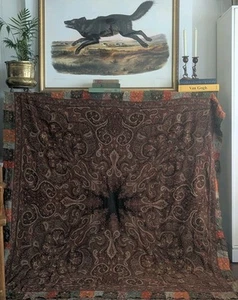 Antique Hand Woven Kashmir Style Paisley 66x66 Textile Art Victorian Table Cloth - Picture 1 of 23