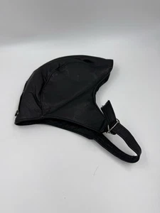 Aviator Style Leather Skull Cap Black with Chin Strap sz Large Made in USA - Picture 1 of 10