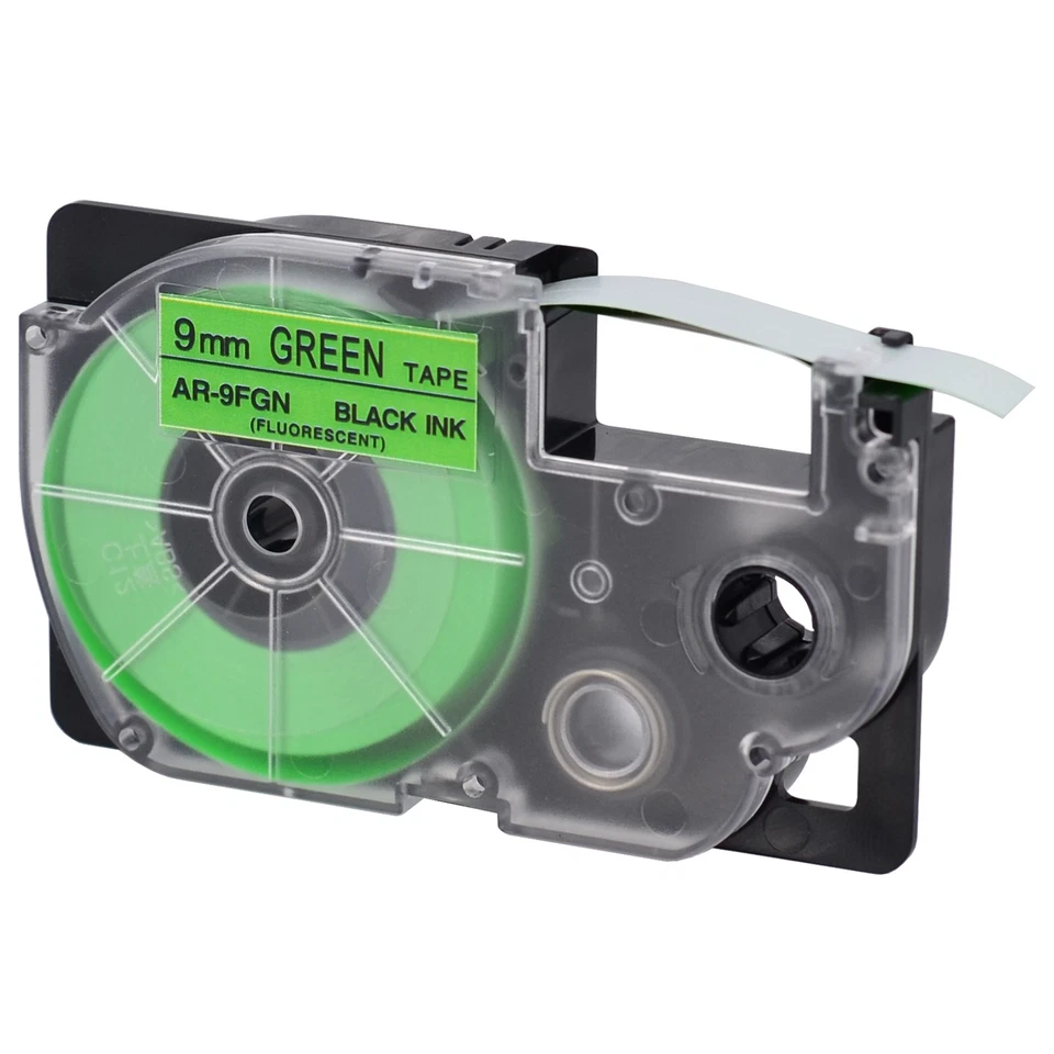 9mm Compatible with Casio kl-60 XR-9FGN Black on Fluorescent Green Label Tape - Image 1 of 4