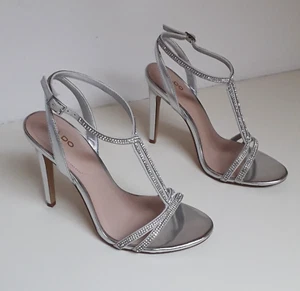 ALDO sandali con tacco argento a specchio n. 38/39 Dovyan strass scarpe pelle - Foto 1 di 22