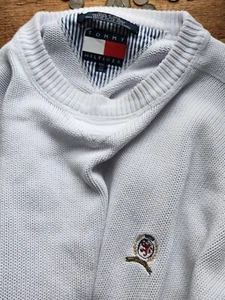 Vtg / Tommy Hilfiger / White w/ Crest / Knit / Sweater / Sz XXL - Picture 1 of 5