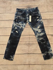 Rock Revival Moto Daviday Jeans Herren blau Tie-Dye Destruction Stretch Zip - Bild 1 von 17