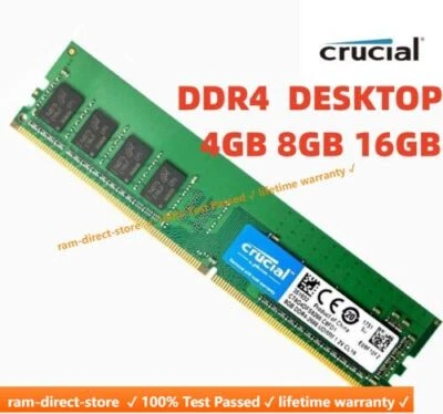 Crucial DDR4 4GB 8GB 16GB 2400Mhz 2666 3200 PC4 288pins Desktop Memory Dimm Ram - Image 1 of 4