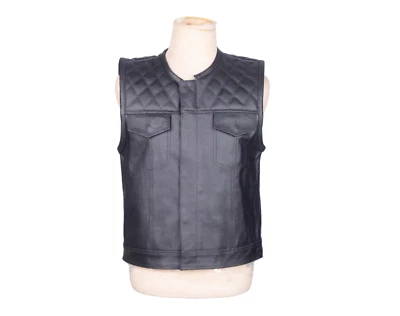 Chaleco Chaleco Hombre Clásico Negro Motocicleta Estilo Motociclista Cuero Real Genuino Foto 1 de 4