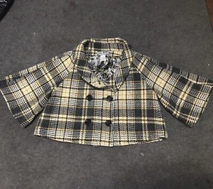 Steve Madden Plaid Wool Blend Peacoat Crop Satin Owl Lining Medium Yellow/Black - Picture 1 of 8