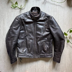 Xelement Mens Leather Motorcycle Jacket XL Brown Cafe Racer Lace Up Back Waist - Picture 1 of 10