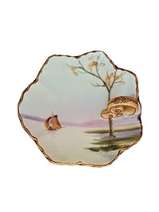 Vintage Nippon handbemalte Blatt Nussschale mit Griff - Bild 1 von 8