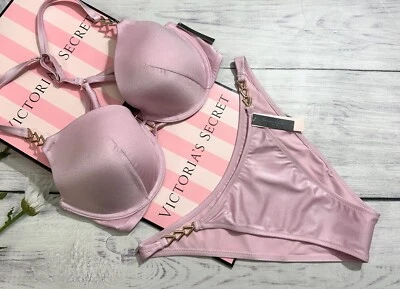 Victoria’s Secret Conjunto de Bikini Sujetador Push Up Cadena Metal Natación Lavanda Foto 1 de 4
