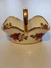 Vintage Crown Fenton bone china floral Trinket basket gold rimmed 