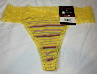 Трусики-стринги из микрофибры и кружева без границ размер S (3-5) желтые с полосками - Изображение 1 из 3