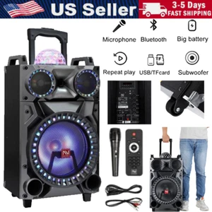 12" Portable Bluetooth Speaker Karaoke DJ Party PA System Subwoofer LED Light FM - Picture 1 of 17