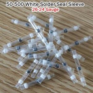 50-500 White Solder Seal Sleeve Heat Shrink Butt Wire Connectors 26-24 AWG Gauge - Picture 1 of 6