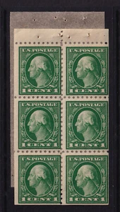 1914 Washington Sc 424d 1c green MNH booklet pane of 6 fresh from booklet (D - Picture 1 of 1