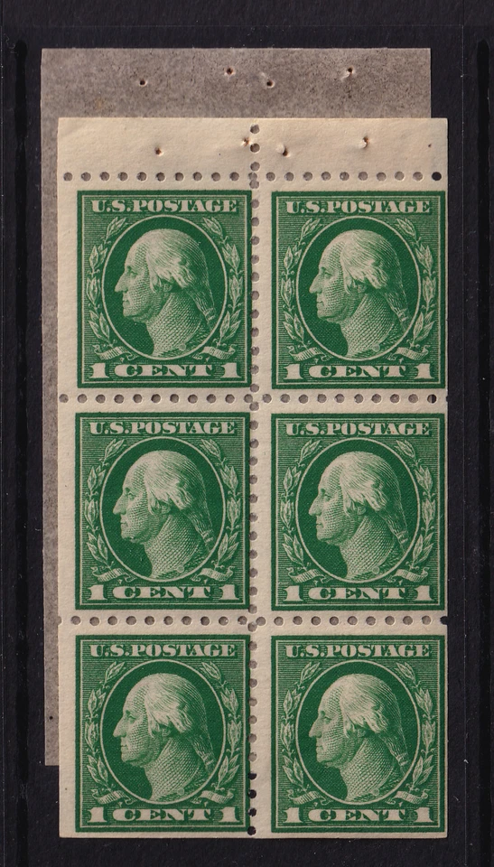 1914 Washington Sc 424d 1c green MNH booklet pane of 6 fresh from booklet (D - Image 1 of 1
