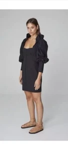 ASILIO Ruffle Long Sleeve Mini Dress Sz 10 Black Ramie - Picture 1 of 6