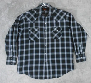 Camisa para hombre Plains Western Wear XL perla abotonada manga larga negra a cuadros - Imagen 1 de 16