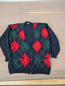 Pringle of Scotland Jumper Mens Size XL Blue V Neck Pure Wool Geometric Pattern - Picture 1 of 9