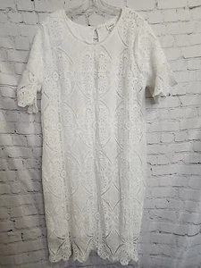 Emberley Women's White Embroidered Knee Length Medallion Scallop Dress Size XL - Picture 1 of 8
