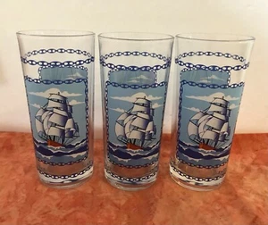 3er Set Maritim Segelboot Schiff Rad Meer Landhaus Trinkglas Italien - Bild 1 von 7