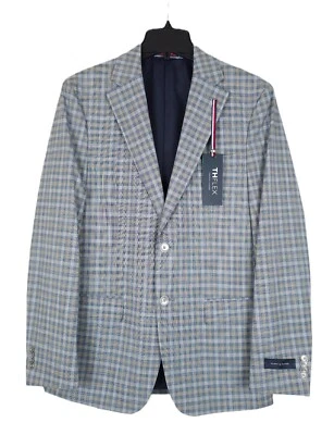 Abrigo deportivo Tommy Hilfiger para hombre ajuste moderno flexible elástico azul tostado cuadros 40S nuevo con etiquetas Foto 1 de 4