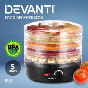 Devanti 5 Trays Food Dehydrator Fruit Dehydrators Pet Beef Jerky Dryer Black - Picture 1 of 11