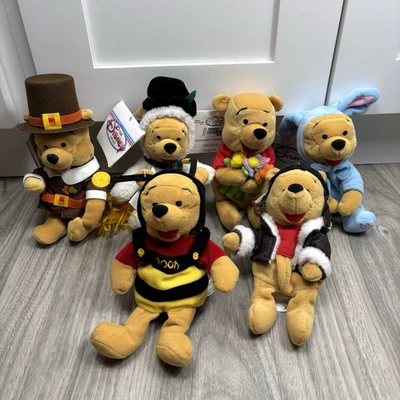 Lote de 6 Mini Bolsa de Frijoles Winnie The Pooh Peluche Disney Store Peregrino Piloto Pascua Foto 1 de 4