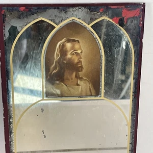 Spiegel rahmenlos Art Deco Christusbild Vintage 11 x 6 cm Werbung - Bild 1 von 5