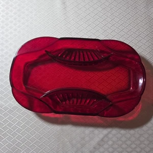 Cambridge Glas Gadroon Rubinrot Relish geteilt Schale Vintage 1930er Depression - Bild 1 von 11