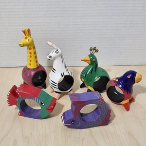 Victor Bonomo Hand Painted Animal Napkin Rings Set of 6 - Picture 1 of 7