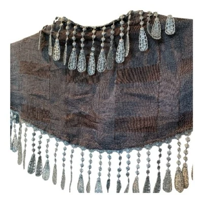 Mantón bufanda triángulo a cuadros azul con flecos de encaje Foto 1 de 4