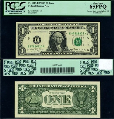 FR. 1915 E $1 1988-A Federal Reserve Note Richmond Turned Block Letter ERROR ... - Image 1 of 3